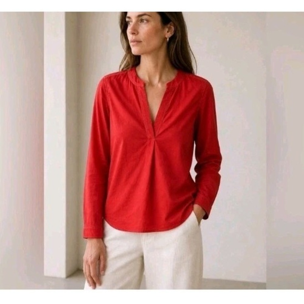 Billy Reid Women's Lightweight Red Cotton Popover Blouse Made In Italy Size S